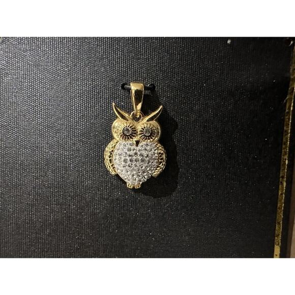 Owl Bird Animal Charm CZ Crystal Brass Gold Plated Pendant NEW - Picture 2 of 3